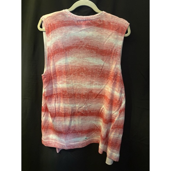🌺 Chico's Size 3 Open Front Sleeveless Cardigan Vest – Pink Watercolor Stripe – - Picture 5 of 6